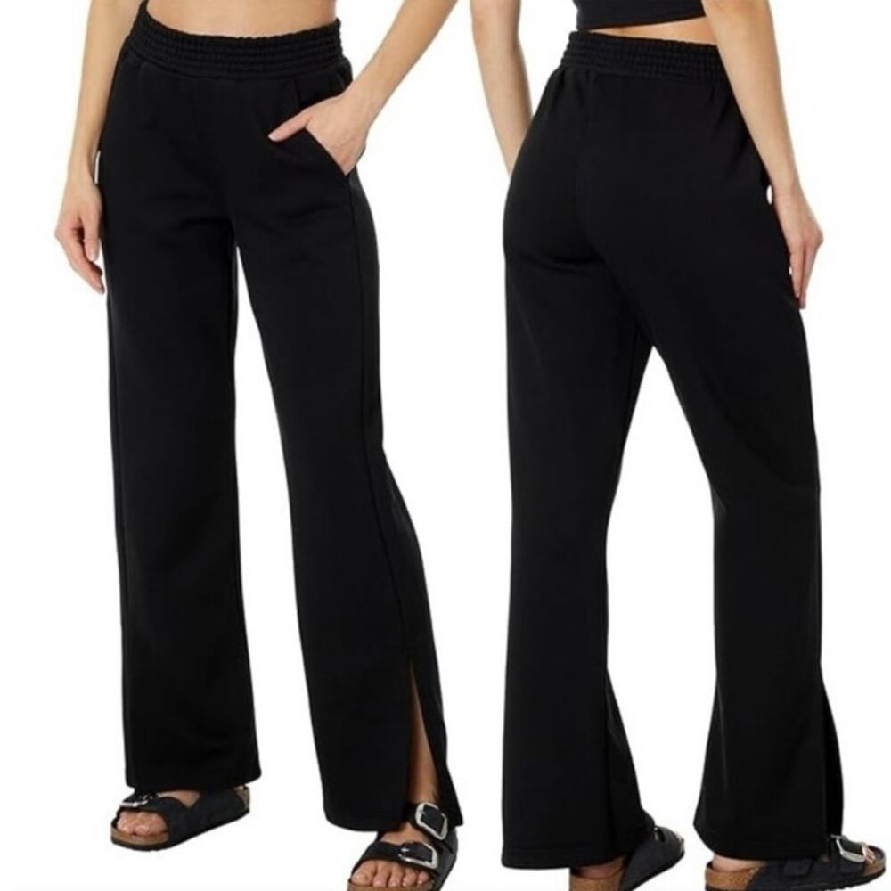 PACT NWT Courtside Classic Black Fleece Split Hem Loungewear Sweatpants, Size XS